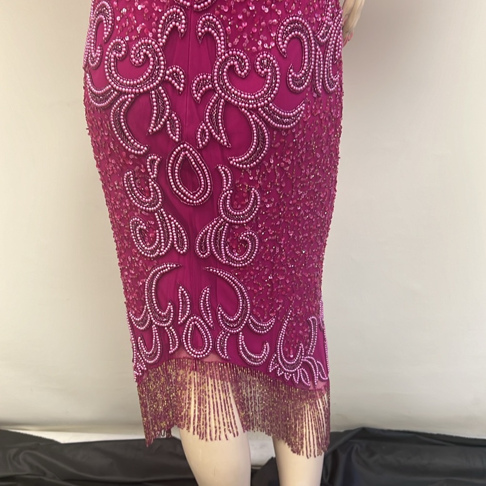 Aidan Mattox fully beaded fringes short sleeves midi dress - Picture 11 of 13